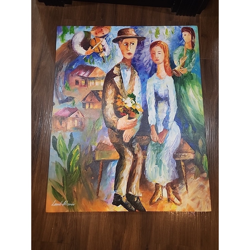 Leonid Afremov Oil Painting 29x23 Signed Front And Back "Couple" Dates 2015‎